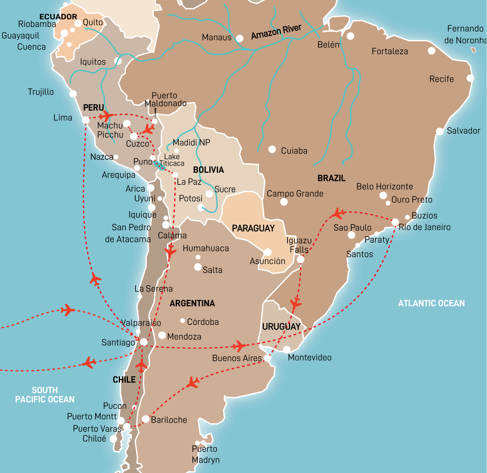 Cariocas, Gauchos & Incas Route Map