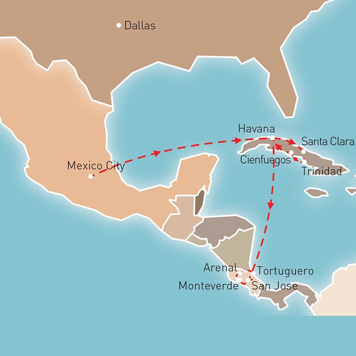 Splendours of Mexico, Cuba & Costa Rica Route Map