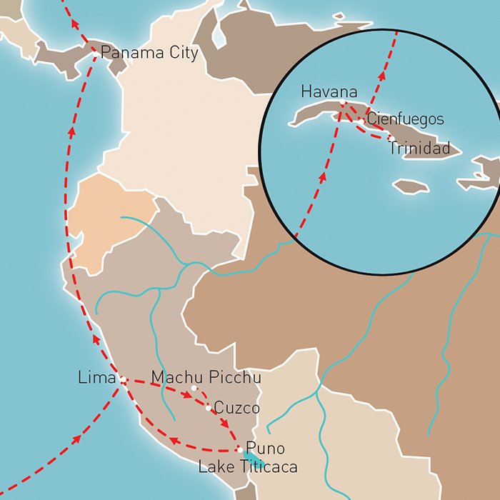 The Spirit Of Peru, Panama & Cuba Route Map