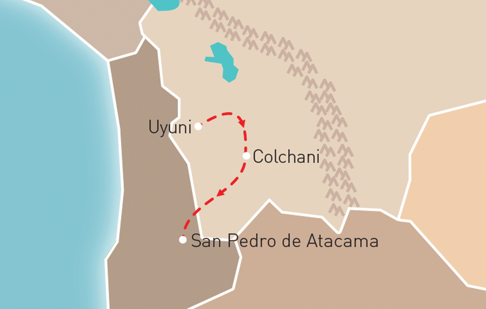 From Uyuni to San Pedro de Atacama Route Map