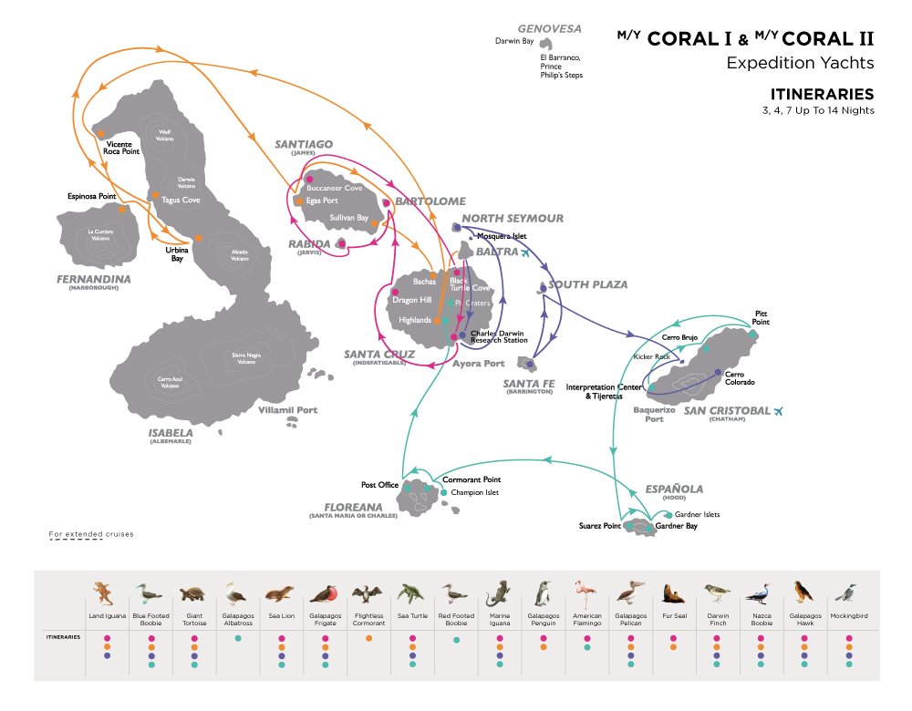 M/Y Coral I and Coral II Route Map