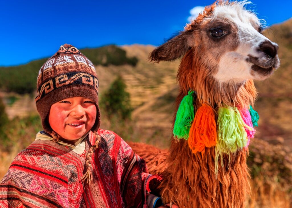 Peruvian boy and llama