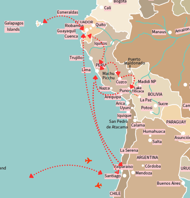 Galapagos & Inca Treasures Route Map