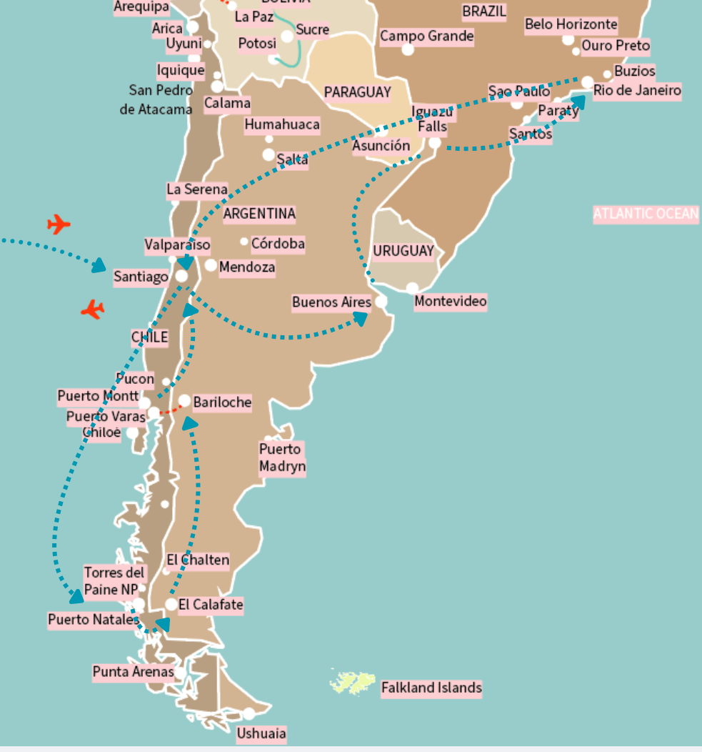 South American Delights Route Map